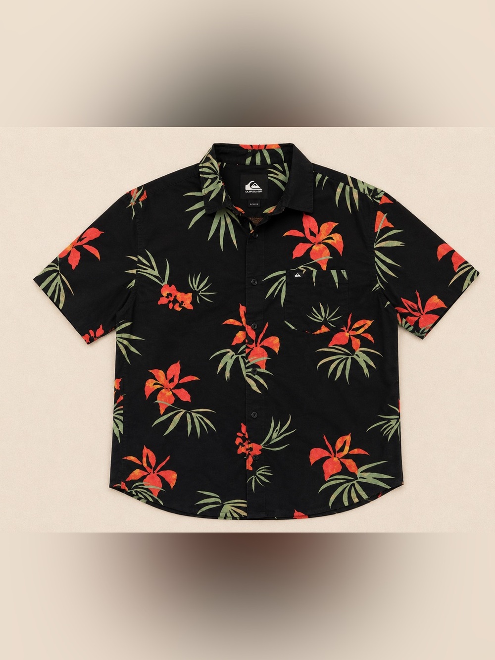 Quiksilver Hawaiian Floral Button Up Shirt Men’s Small Black Tropical Camp Shirt